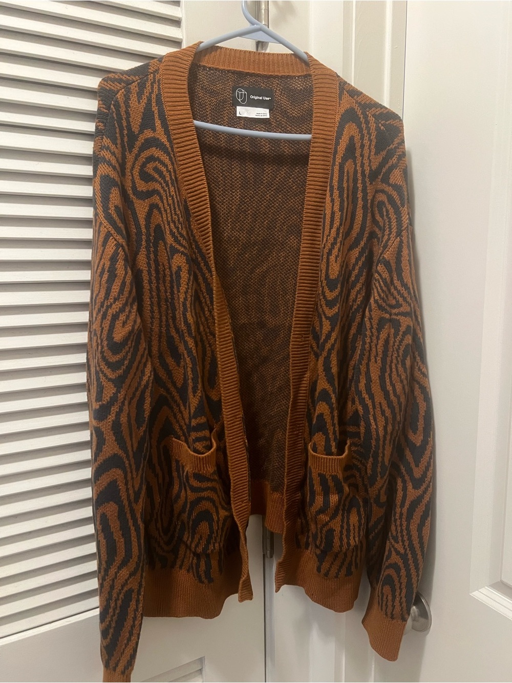Original Use Black and Brown Swirl-Pattern Men's Open Cardigan